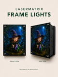 Front and side views of the same Moonlit Hatchling frame light. Assembled appearance; DIY kit.