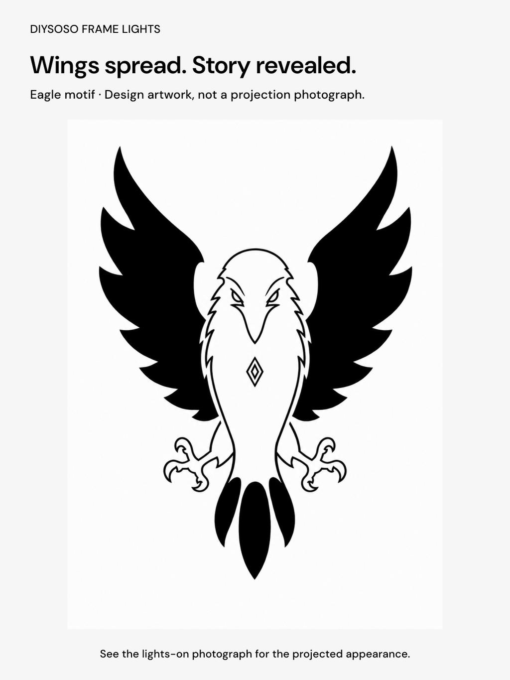 DIYSOSO FRAME LIGHTS H-008 — witch-eagle-motif. Printed witch front artwork with eagle projection.